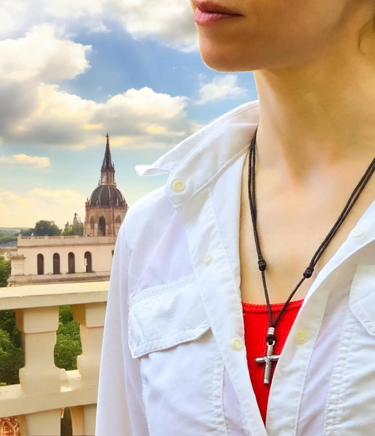 BlueRica Wrapped Cross on Adjustable Cord Necklace
