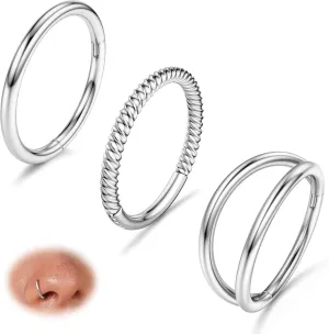 BodyBonita 3pcs 16G/18G/20G Nose Rings 316L Surgical Steel Triple/Double Hoop CZ Septum Cartilage Earring Helix Rook Tragus Conch Piercing Jewelry for Women Men 8 mm/10 mm