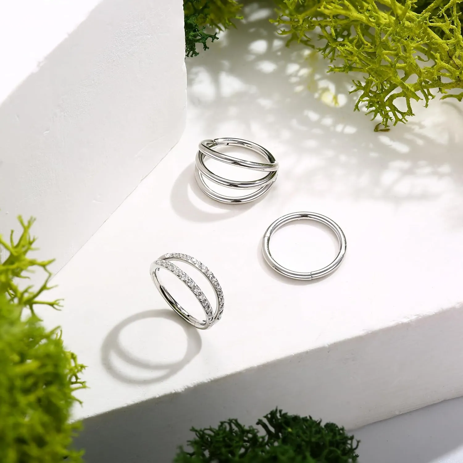 BodyBonita 3pcs 16G/18G/20G Nose Rings 316L Surgical Steel Triple/Double Hoop CZ Septum Cartilage Earring Helix Rook Tragus Conch Piercing Jewelry for Women Men 8 mm/10 mm