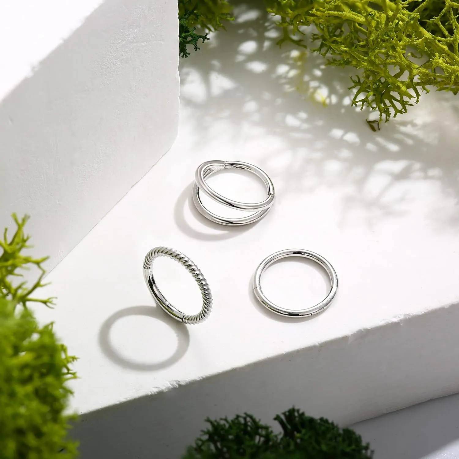 BodyBonita 3pcs 16G/18G/20G Nose Rings 316L Surgical Steel Triple/Double Hoop CZ Septum Cartilage Earring Helix Rook Tragus Conch Piercing Jewelry for Women Men 8 mm/10 mm