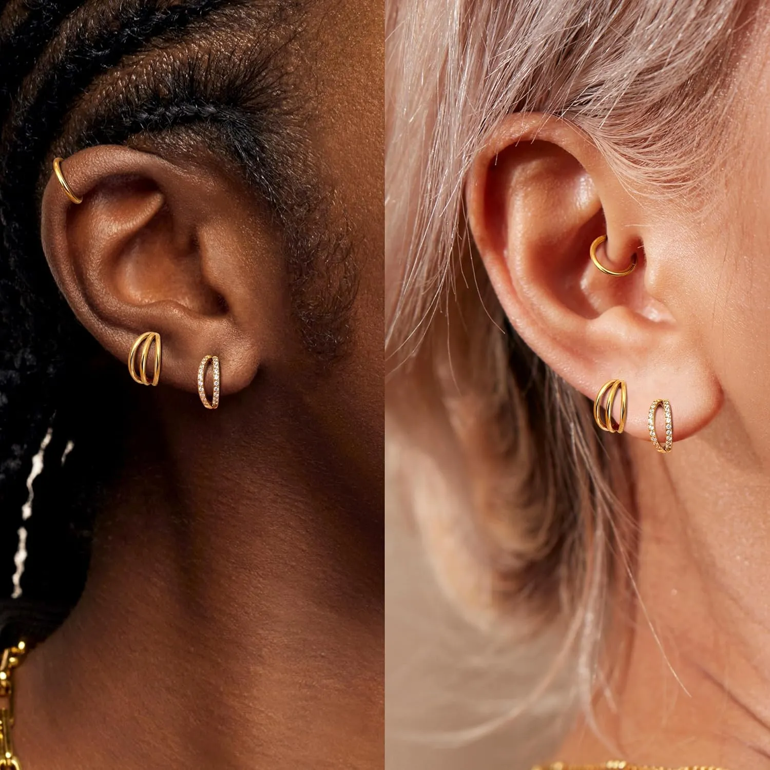 BodyBonita 3pcs 16G/18G/20G Nose Rings 316L Surgical Steel Triple/Double Hoop CZ Septum Cartilage Earring Helix Rook Tragus Conch Piercing Jewelry for Women Men 8 mm/10 mm