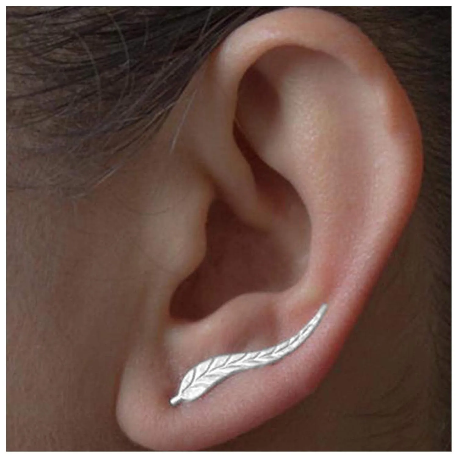 Bohemia Leaf Climber Crawler Earrings - Silver Tiny Ear Studs - Minimalist Earrings for Women
