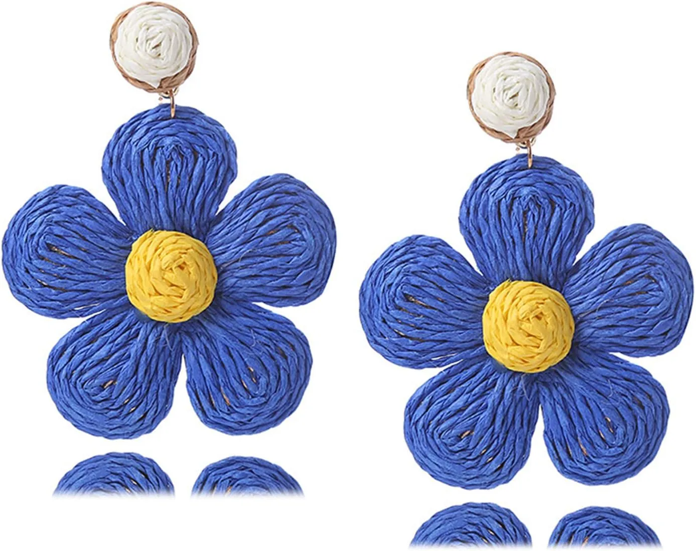 Bohemian Rattan Flower Drop Dangle Earring for Women Boho Colorful Raffia Straw Wicker Statement Earring Handmade Summer Tropical Beach Jewelry