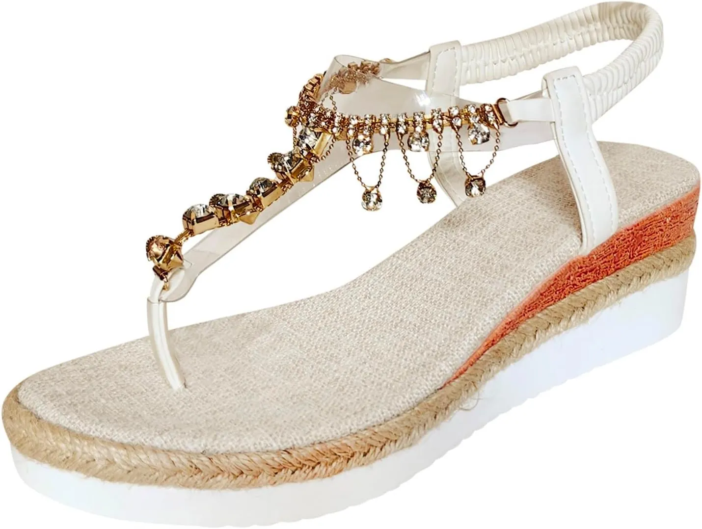 Bohemian Rhinestone Sandals For Women Fashion Wedge Heel Thick Sole Heightening Women's Elastic Band Girls Dress Shoes