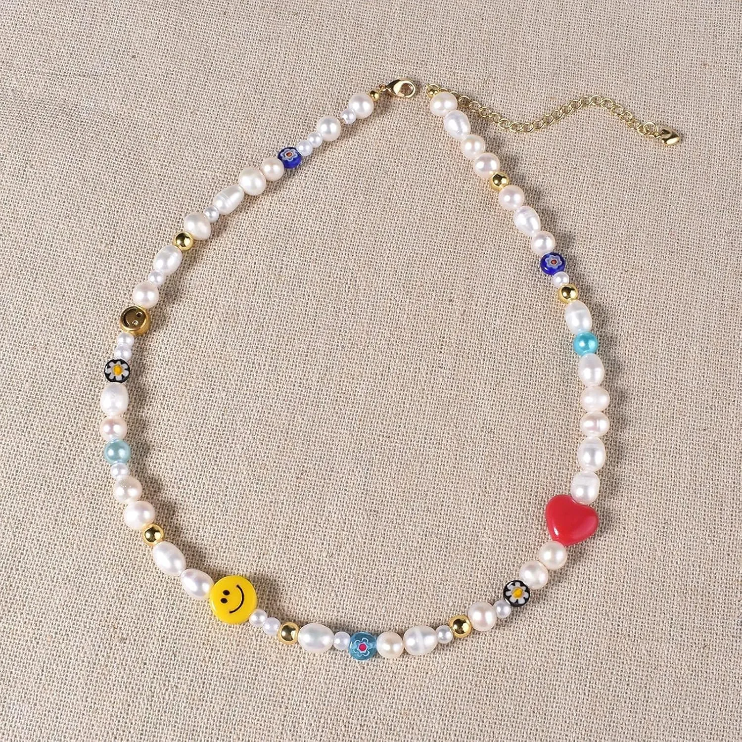Boho Beaded Necklace for Women, Y2K Natural Pearl Beaded Necklaces Choker Summer Benchy Necklace Natural Bead Necklaces for Teen Girls Handmade Boho Jewelry Birthday Gift