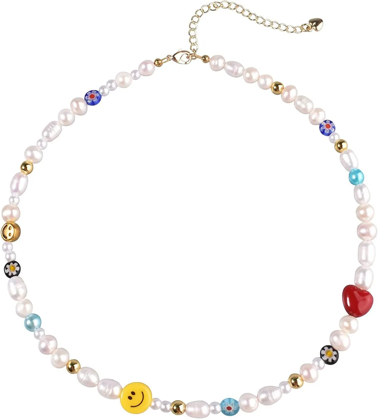 Boho Beaded Necklace for Women, Y2K Natural Pearl Beaded Necklaces Choker Summer Benchy Necklace Natural Bead Necklaces for Teen Girls Handmade Boho Jewelry Birthday Gift