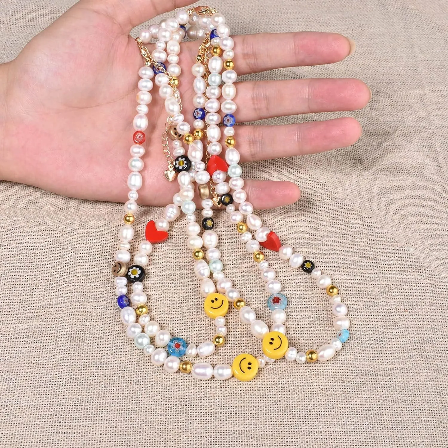 Boho Beaded Necklace for Women, Y2K Natural Pearl Beaded Necklaces Choker Summer Benchy Necklace Natural Bead Necklaces for Teen Girls Handmade Boho Jewelry Birthday Gift