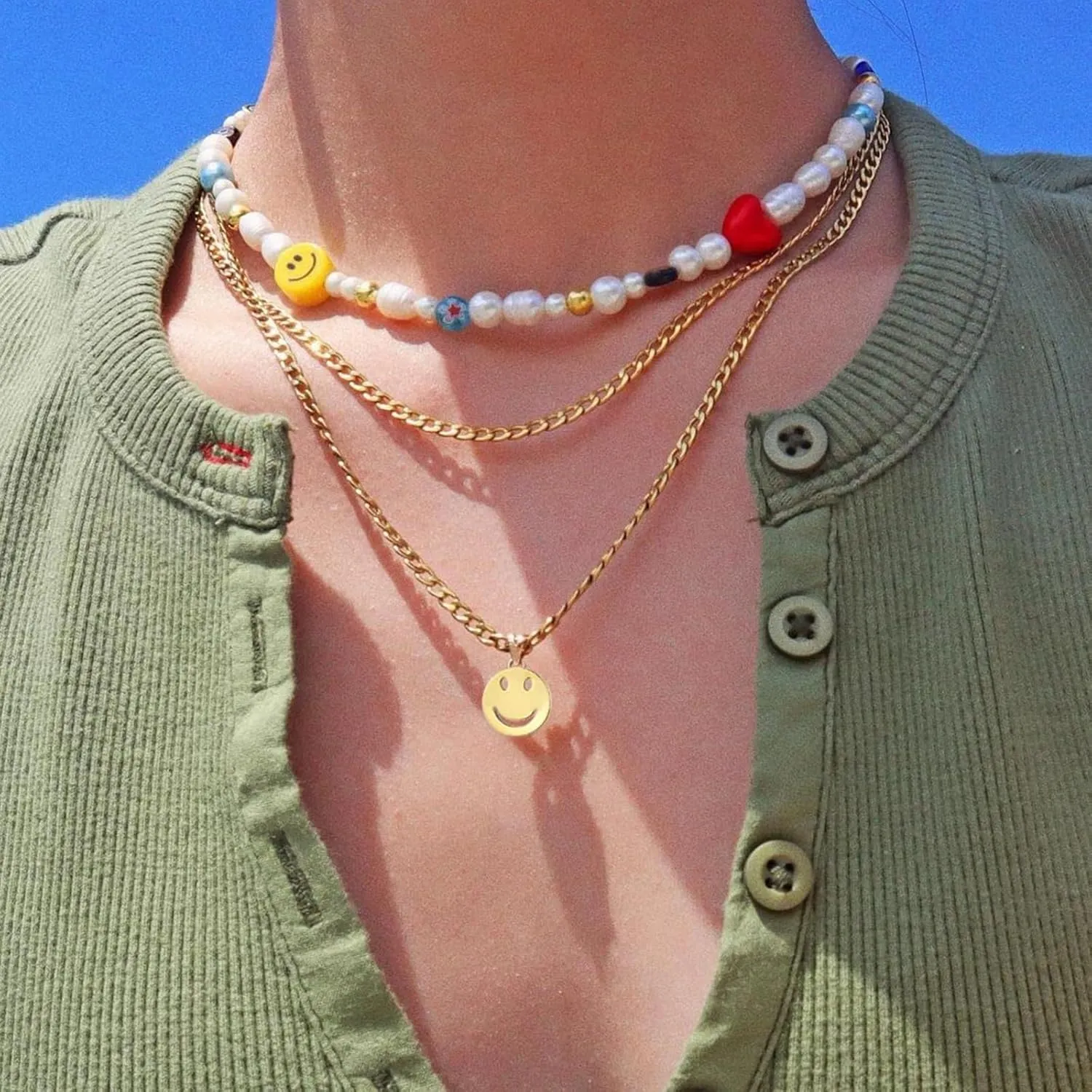 Boho Beaded Necklace for Women, Y2K Natural Pearl Beaded Necklaces Choker Summer Benchy Necklace Natural Bead Necklaces for Teen Girls Handmade Boho Jewelry Birthday Gift