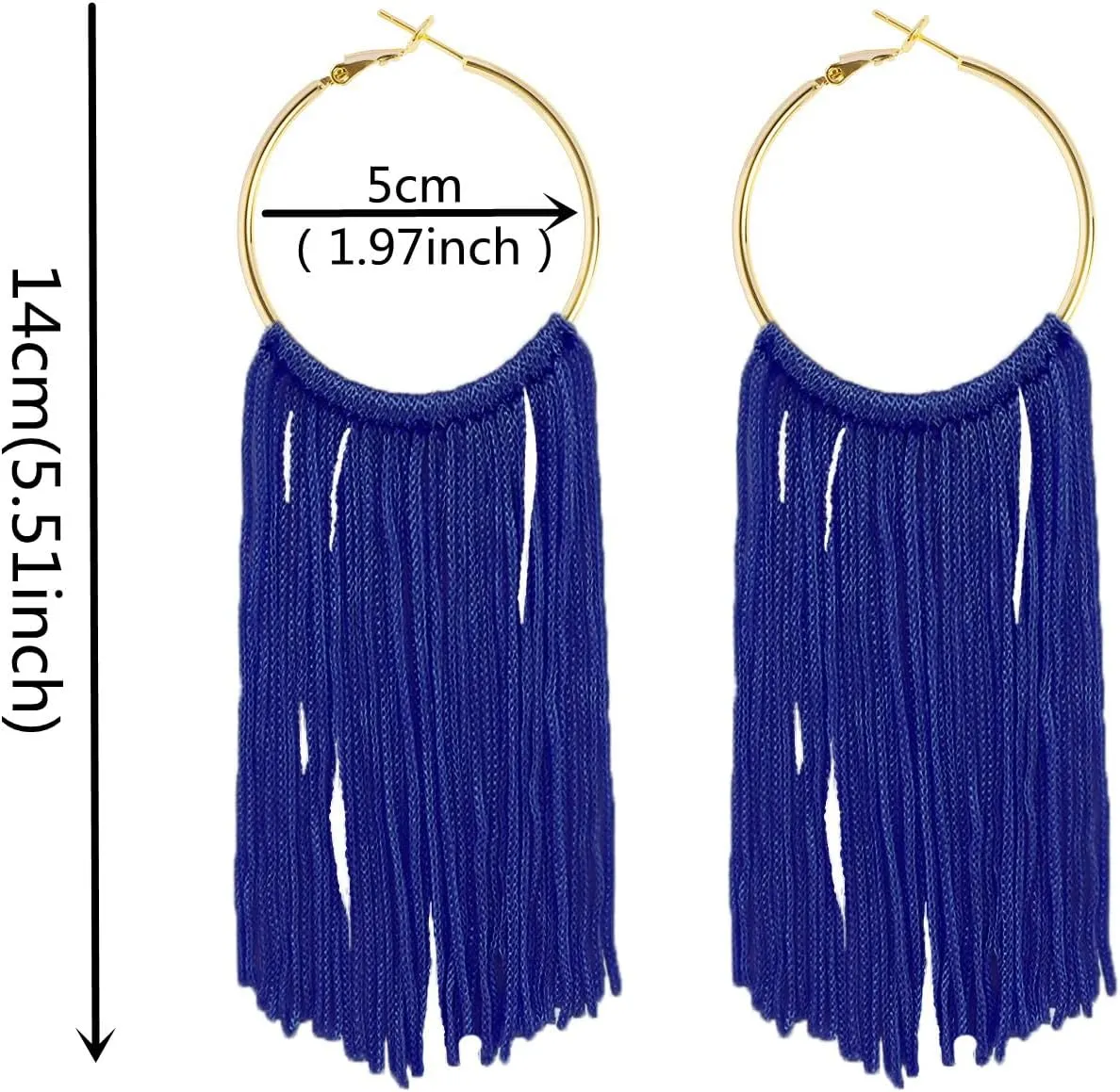 Boho Long Tassel Dangle Earrings for Women Lightweight Circle Hoop Silky Thread Fringe Drop Statemen Earrings