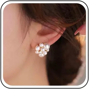 Boho Multi Pearl Stud Earrings Gold Cluster Crystal Pearl Earrings Cz Pearl Cluster Earrings White Bead Earrings Bridal Pearl Earrings Jewelry for Women