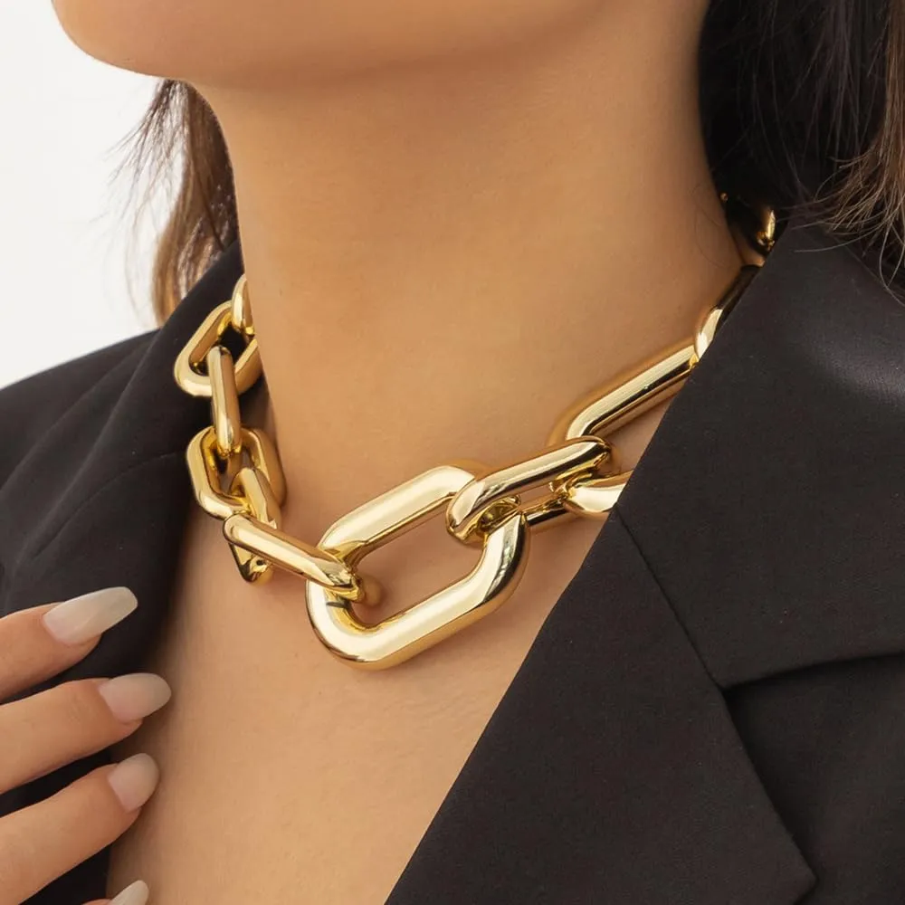 Boho Punk Bar Women Chunky Gold Dainty Layered Choker Necklaces Handmade Fashion Chunky Pendant Multilayer Adjustable Gold Silver Chain Gold Plated Necklaces for Women