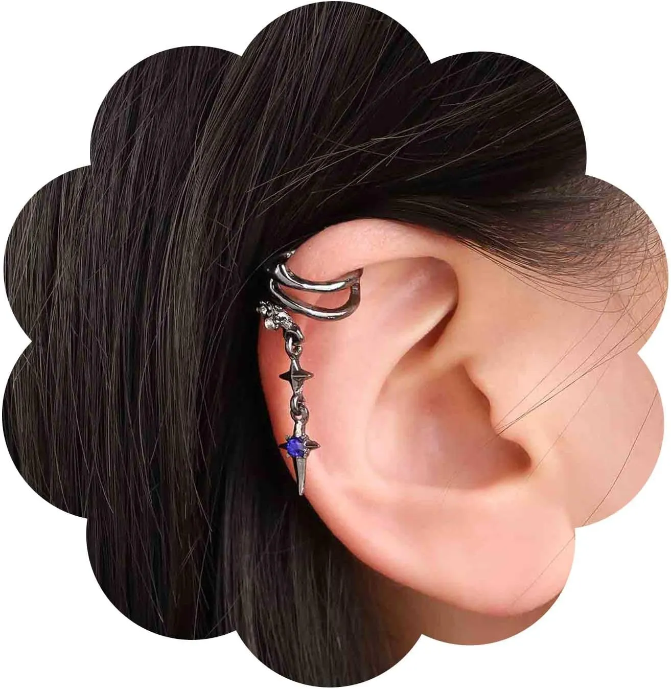Boho Starburst Ear Cuff Earrings Black Starburst Earrings Sapphire Star Earrings Cz Star Cuff Wrap Earrings Celestial Star Crawler Cuff Earrings Star Cartilage Cuff Earrings Jewelry for Women