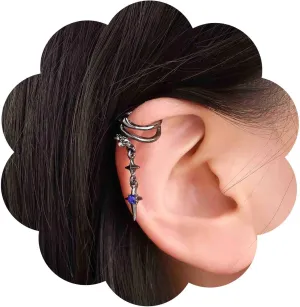 Boho Starburst Ear Cuff Earrings Black Starburst Earrings Sapphire Star Earrings Cz Star Cuff Wrap Earrings Celestial Star Crawler Cuff Earrings Star Cartilage Cuff Earrings Jewelry for Women