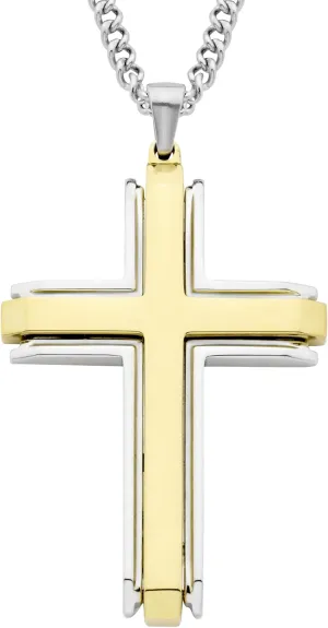 Boston Bay Diamonds Men's Cross Pendant Necklace in 316L Stainless Steel on 24" Curb Chain, Choice of Style