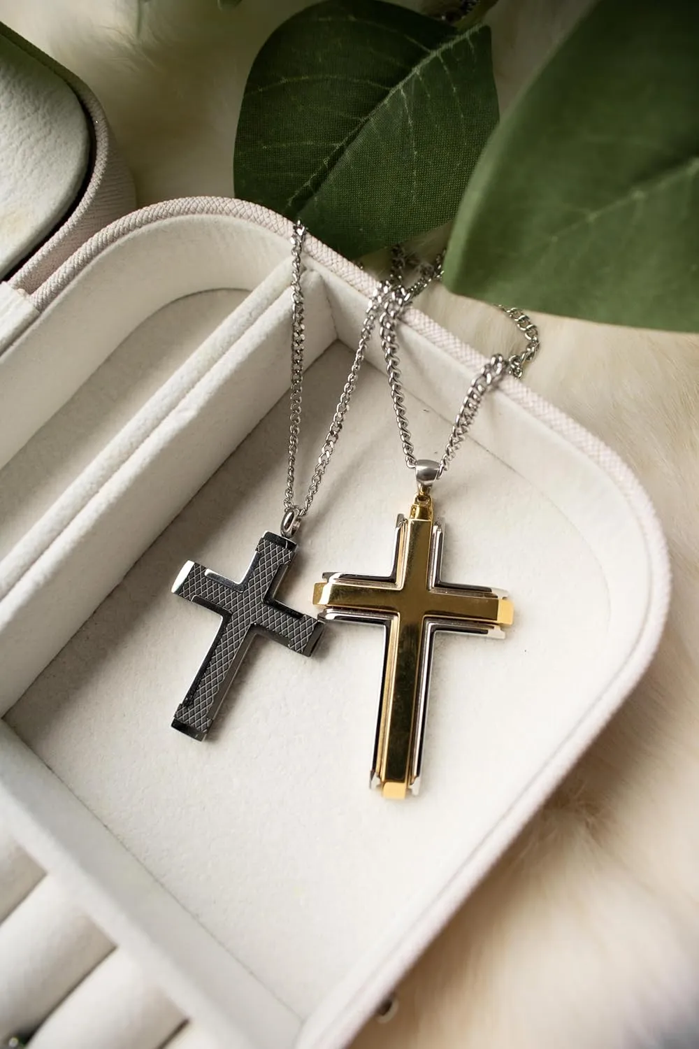Boston Bay Diamonds Men's Cross Pendant Necklace in 316L Stainless Steel on 24" Curb Chain, Choice of Style