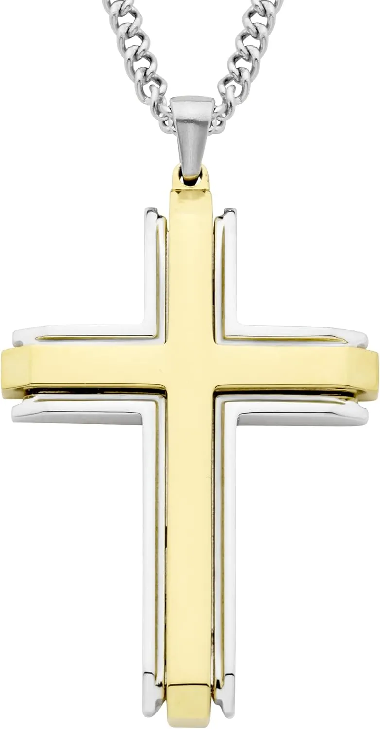 Boston Bay Diamonds Men's Cross Pendant Necklace in 316L Stainless Steel on 24" Curb Chain, Choice of Style