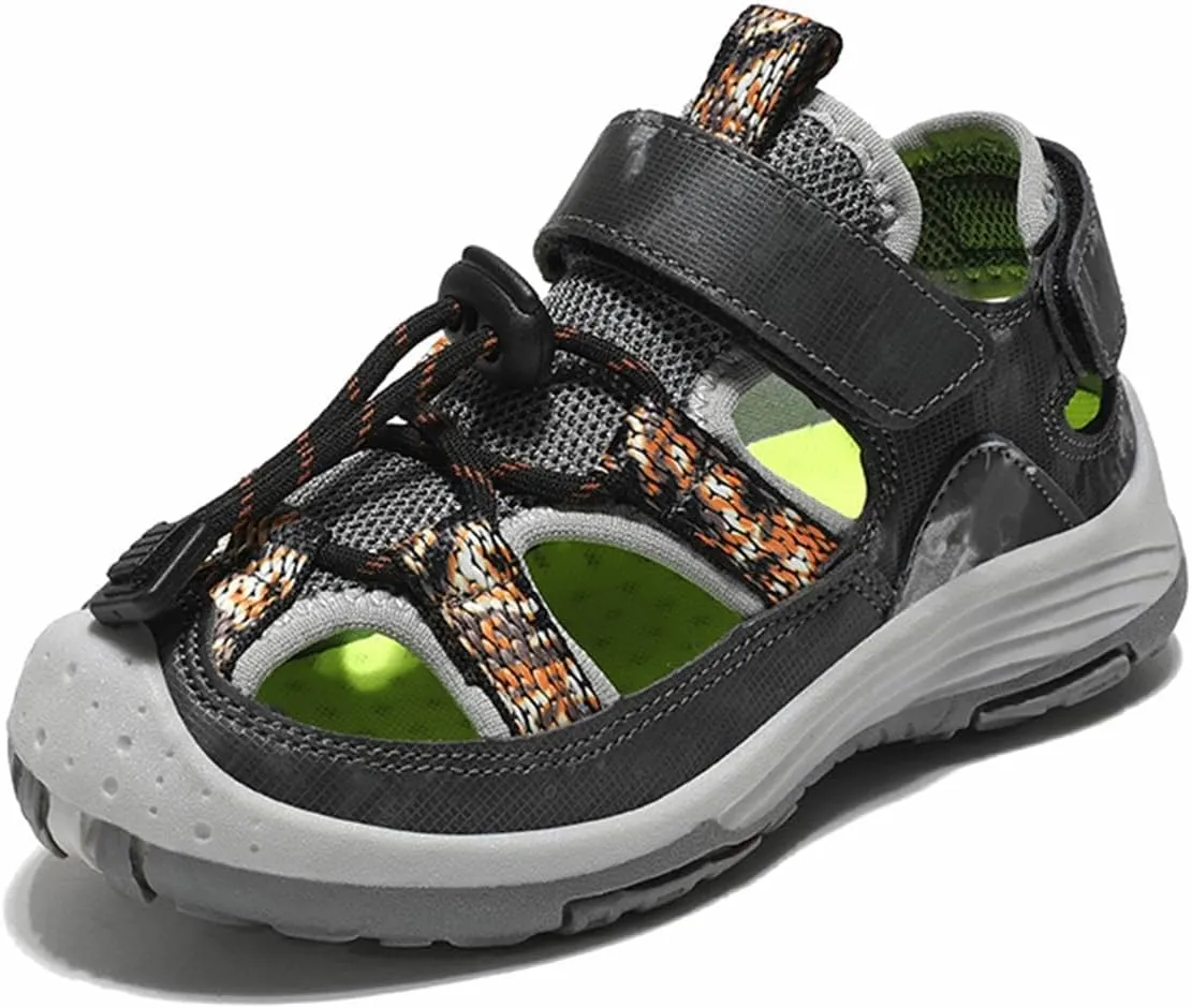 Boys Girls Big Kids Close Toe Drawstring Outdoor Summer Sandals Hook & Loop Light-Weight Soft Sole Beach Sandals