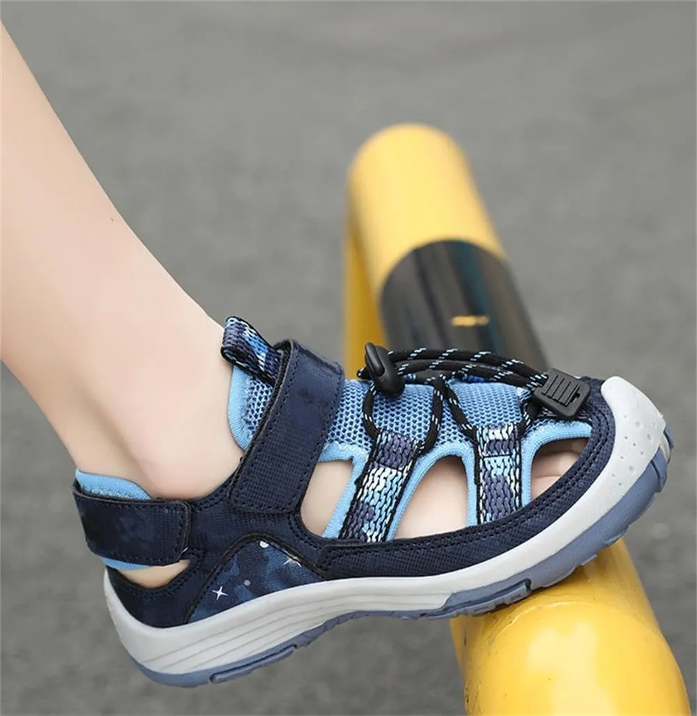Boys Girls Big Kids Close Toe Drawstring Outdoor Summer Sandals Hook & Loop Light-Weight Soft Sole Beach Sandals
