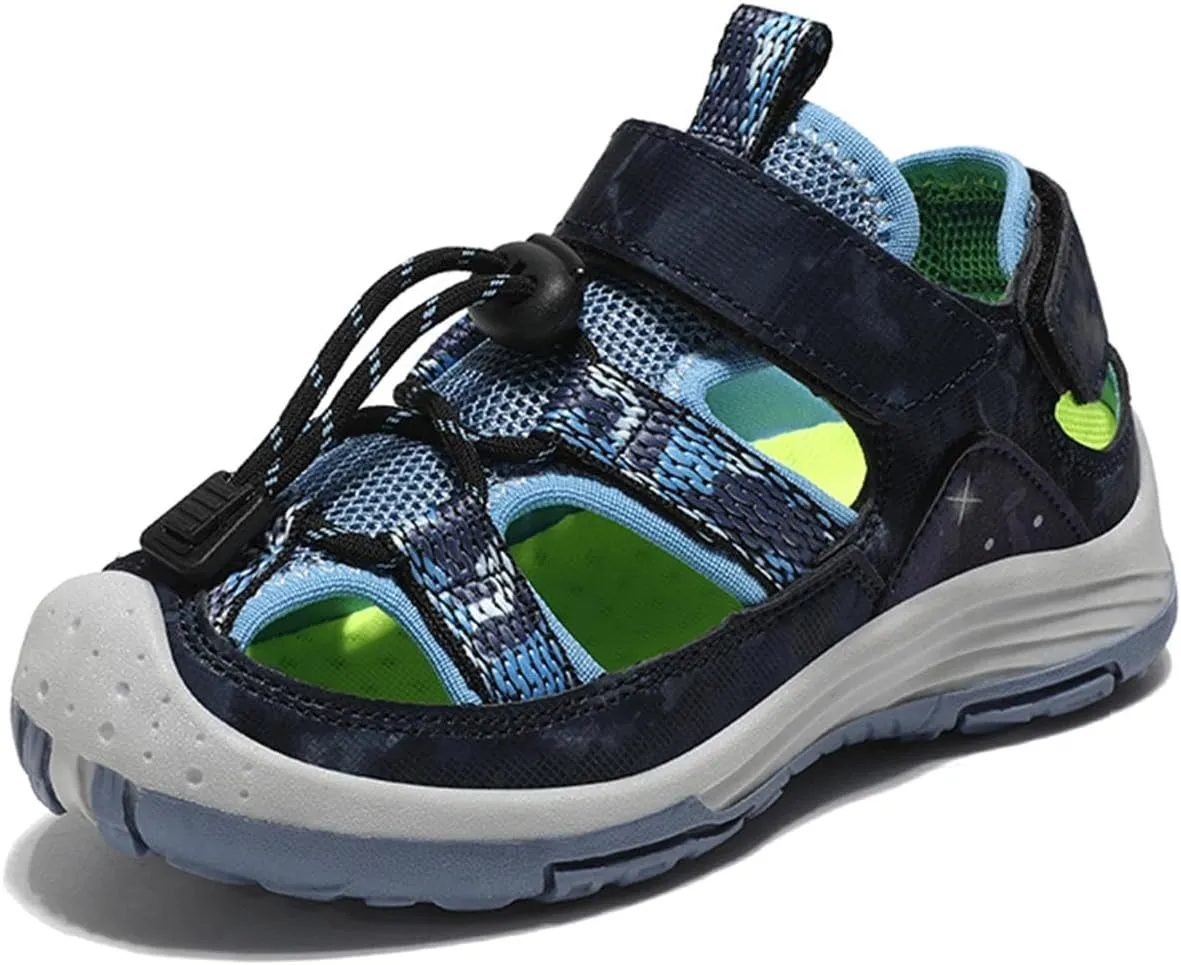 Boys Girls Big Kids Close Toe Drawstring Outdoor Summer Sandals Hook & Loop Light-Weight Soft Sole Beach Sandals