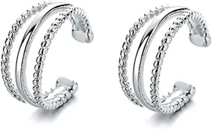 Braided Layered Cuff Earrings Wrap Cartilage Small Hoop Cuffs Clip On No Piercing Ear Three Band Earring Fashion Jewelry Gifts for Women Teen Girls