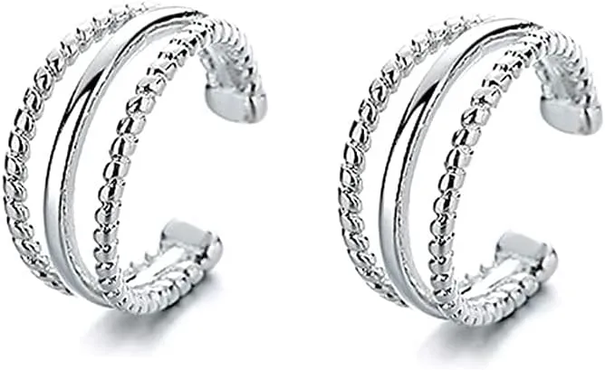 Braided Layered Cuff Earrings Wrap Cartilage Small Hoop Cuffs Clip On No Piercing Ear Three Band Earring Fashion Jewelry Gifts for Women Teen Girls