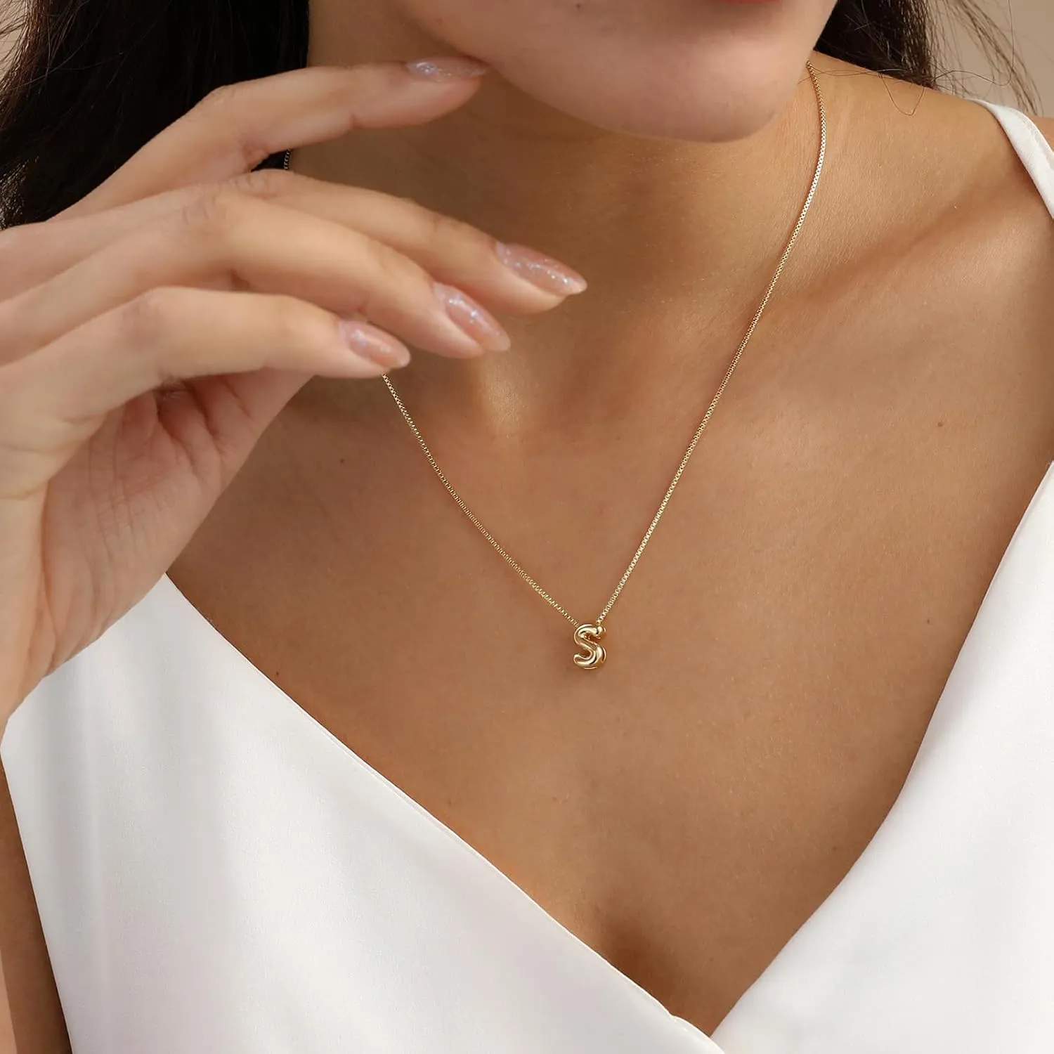 Bubble Gold Initial Necklaces Dainty Letter Necklace 14K Gold Plated Cute Name Choker Necklaces for Women Trendy Gold Personalized Jewelry Gift for Women