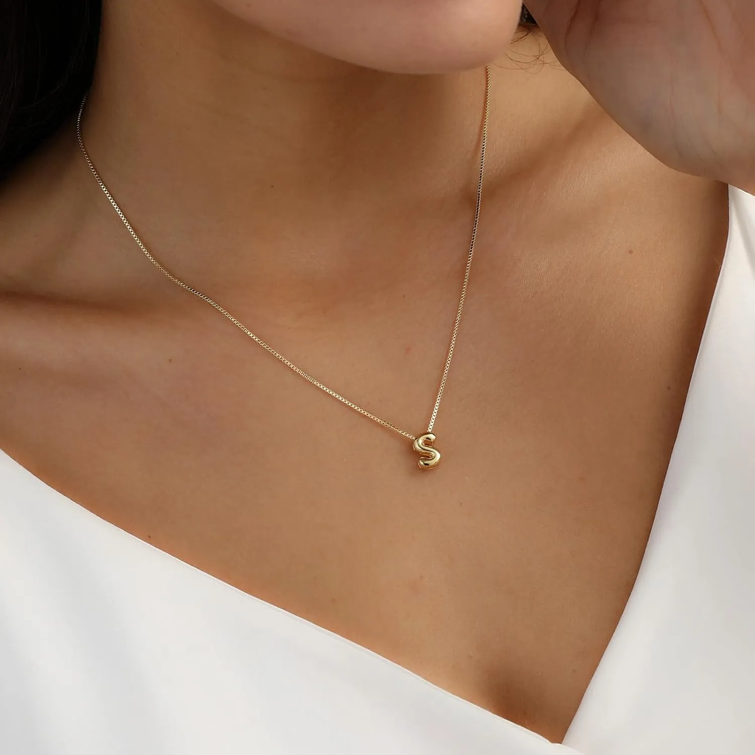 Bubble Gold Initial Necklaces Dainty Letter Necklace 14K Gold Plated Cute Name Choker Necklaces for Women Trendy Gold Personalized Jewelry Gift for Women