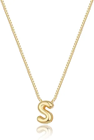 Bubble Gold Initial Necklaces Dainty Letter Necklace 14K Gold Plated Cute Name Choker Necklaces for Women Trendy Gold Personalized Jewelry Gift for Women