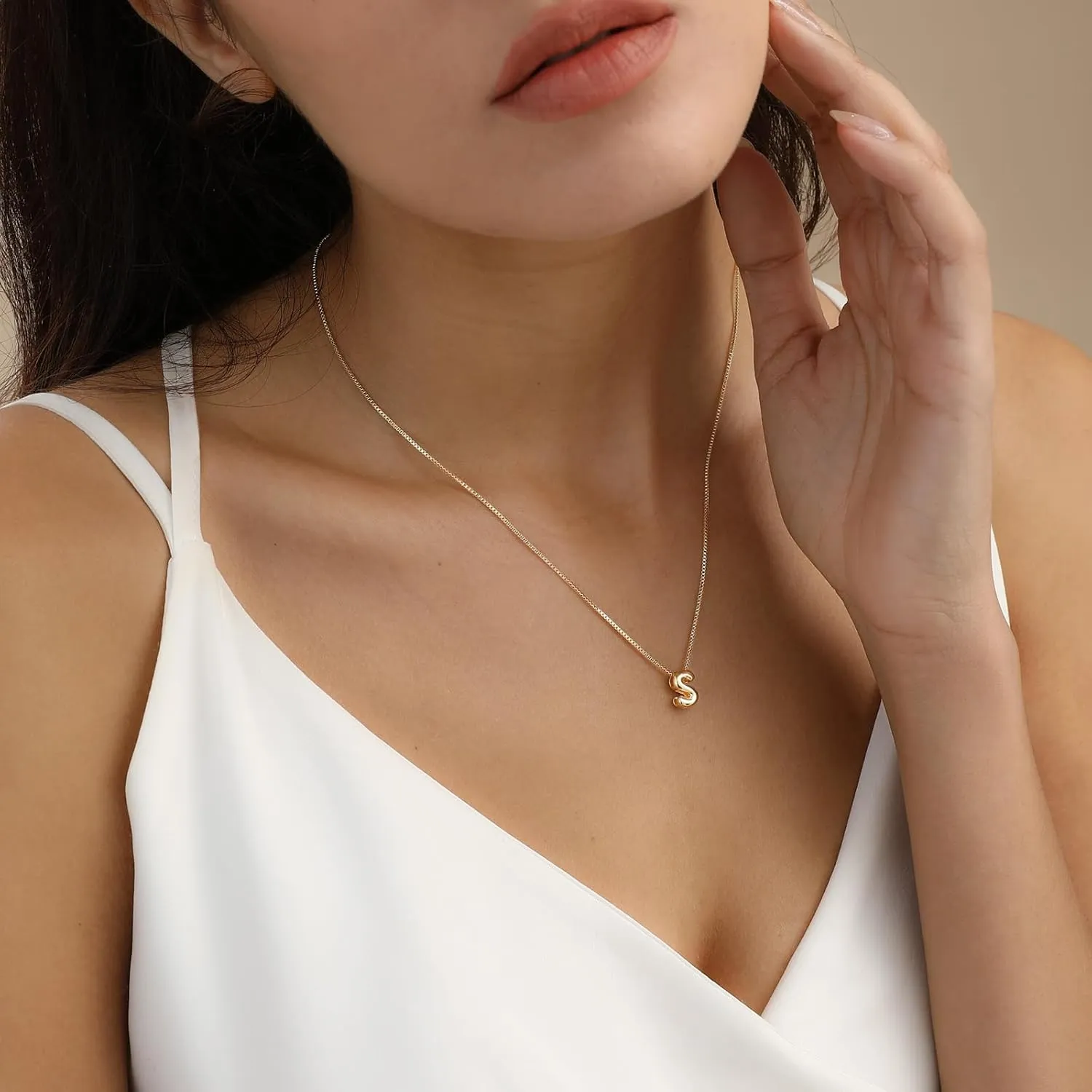 Bubble Gold Initial Necklaces Dainty Letter Necklace 14K Gold Plated Cute Name Choker Necklaces for Women Trendy Gold Personalized Jewelry Gift for Women