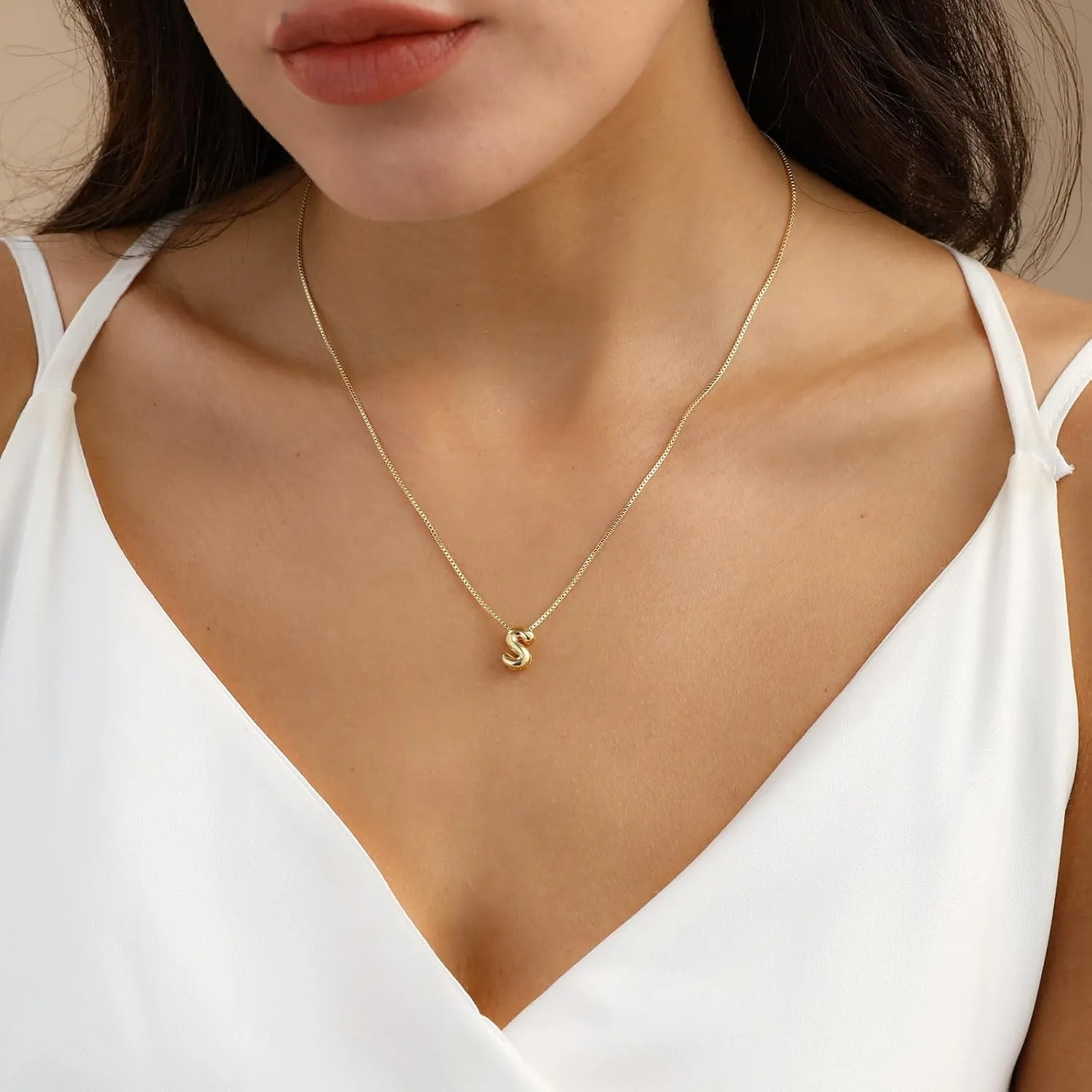 Bubble Gold Initial Necklaces Dainty Letter Necklace 14K Gold Plated Cute Name Choker Necklaces for Women Trendy Gold Personalized Jewelry Gift for Women