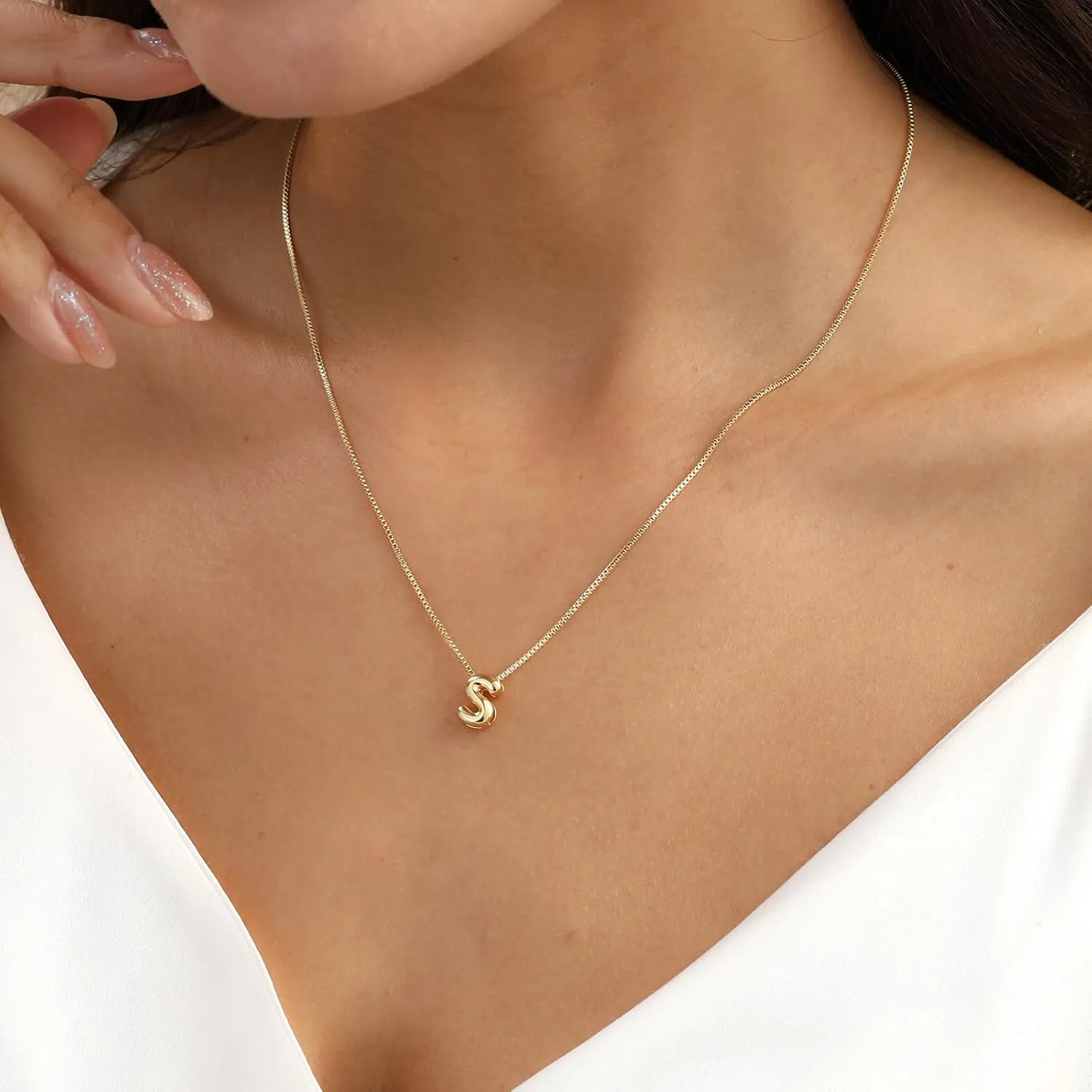 Bubble Gold Initial Necklaces Dainty Letter Necklace 14K Gold Plated Cute Name Choker Necklaces for Women Trendy Gold Personalized Jewelry Gift for Women