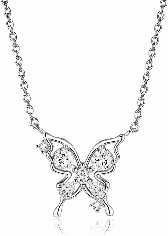 Butterfly Necklaces for Women,925 Sterling Silver White Adjustable Charm Necklaces Jewelry Present for Mother's Day Birthday Gifts for Mother Wife Daughter