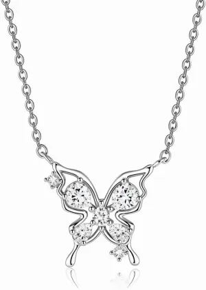 Butterfly Necklaces for Women,925 Sterling Silver White Adjustable Charm Necklaces Jewelry Present for Mother's Day Birthday Gifts for Mother Wife Daughter