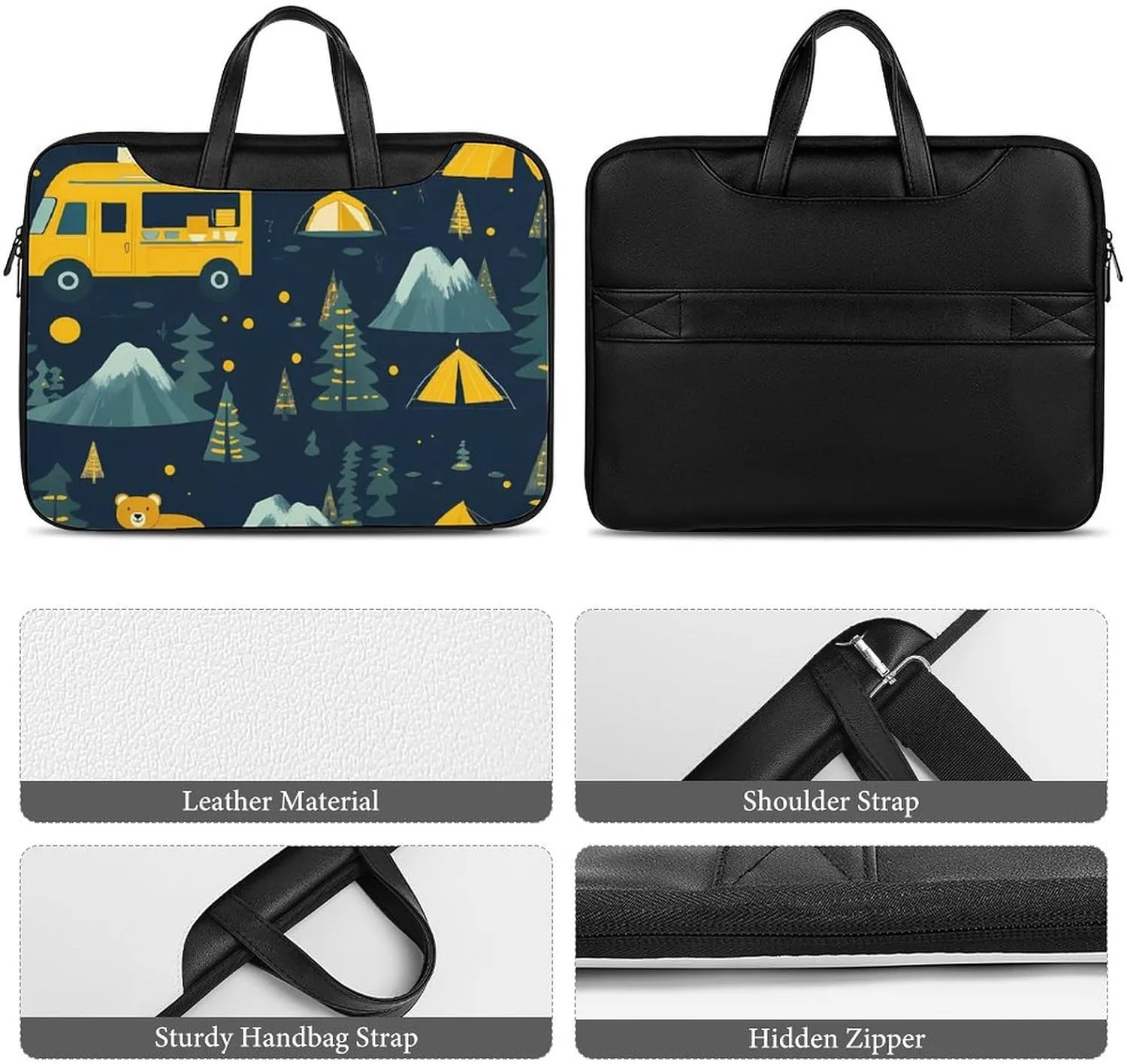 Camping Vehicles Travel Tours Leather Bag Laptop Case Slim Water Resistant Computer Bags with Handle Briefcase for Work
