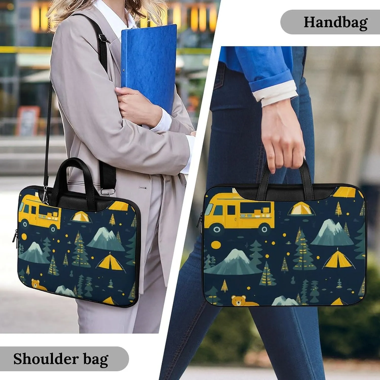 Camping Vehicles Travel Tours Leather Bag Laptop Case Slim Water Resistant Computer Bags with Handle Briefcase for Work