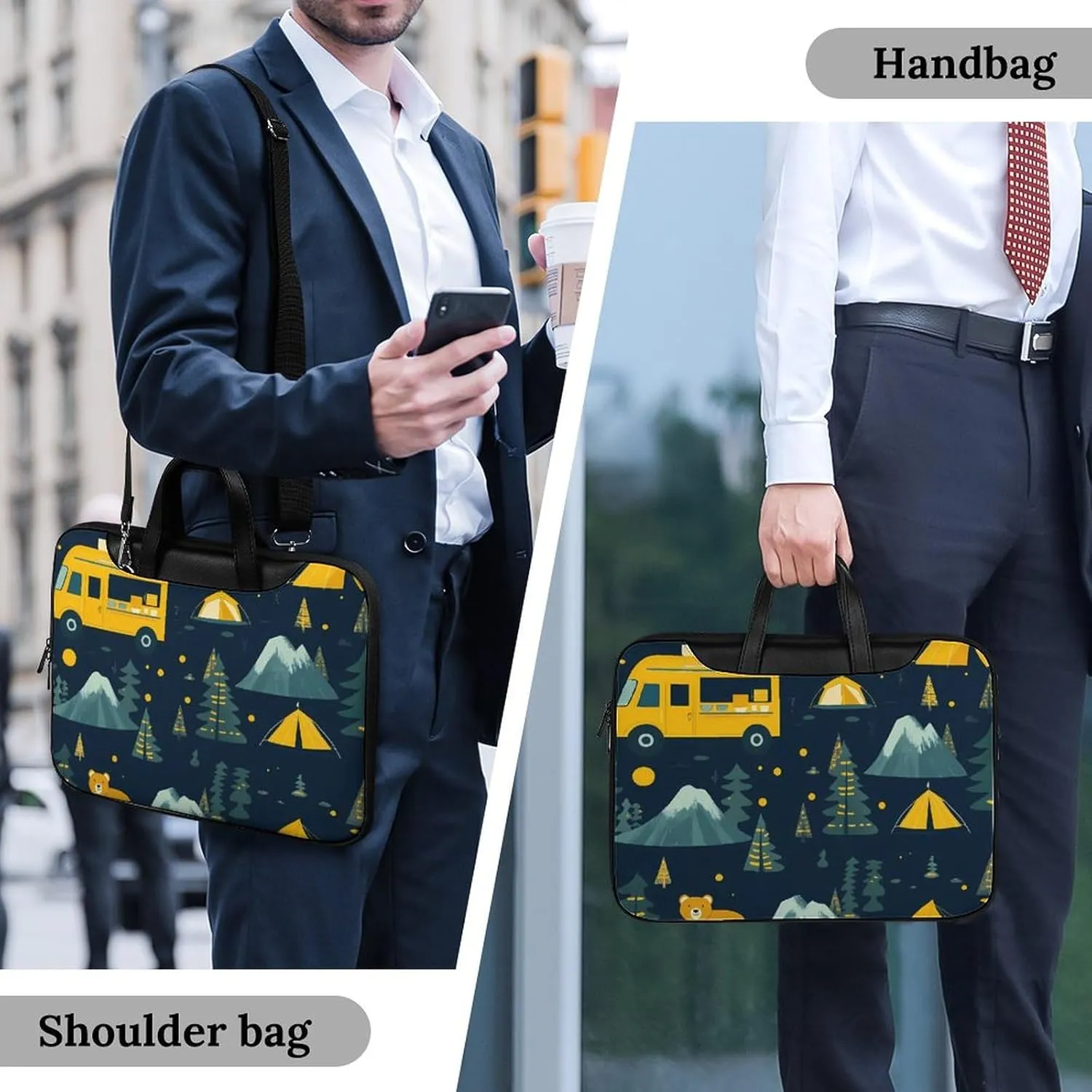 Camping Vehicles Travel Tours Leather Bag Laptop Case Slim Water Resistant Computer Bags with Handle Briefcase for Work