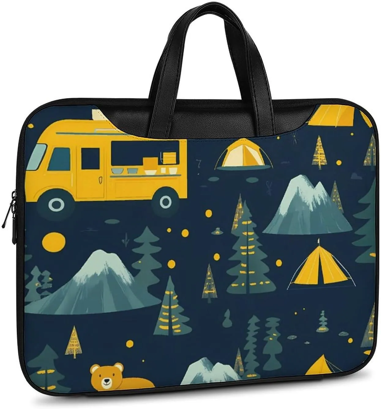 Camping Vehicles Travel Tours Leather Bag Laptop Case Slim Water Resistant Computer Bags with Handle Briefcase for Work
