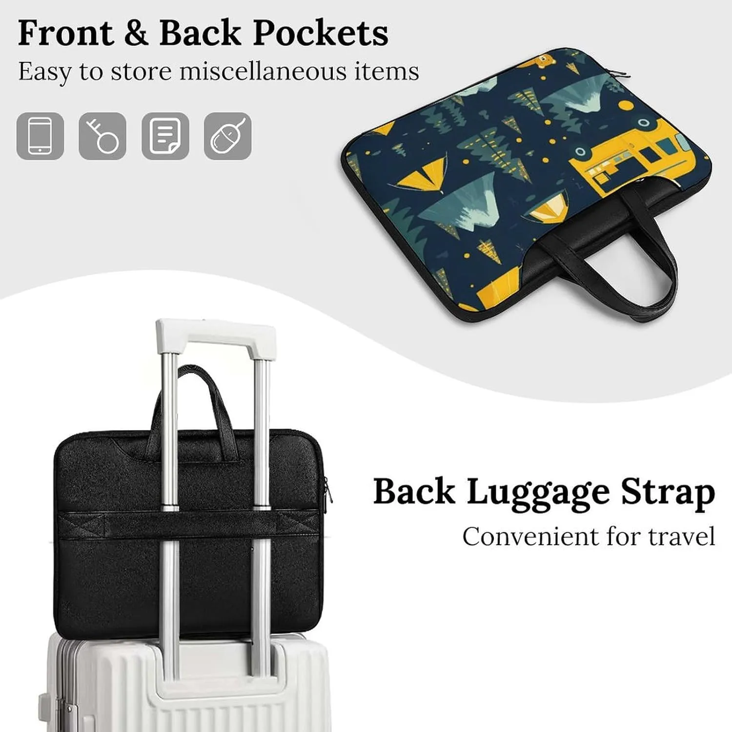 Camping Vehicles Travel Tours Leather Bag Laptop Case Slim Water Resistant Computer Bags with Handle Briefcase for Work