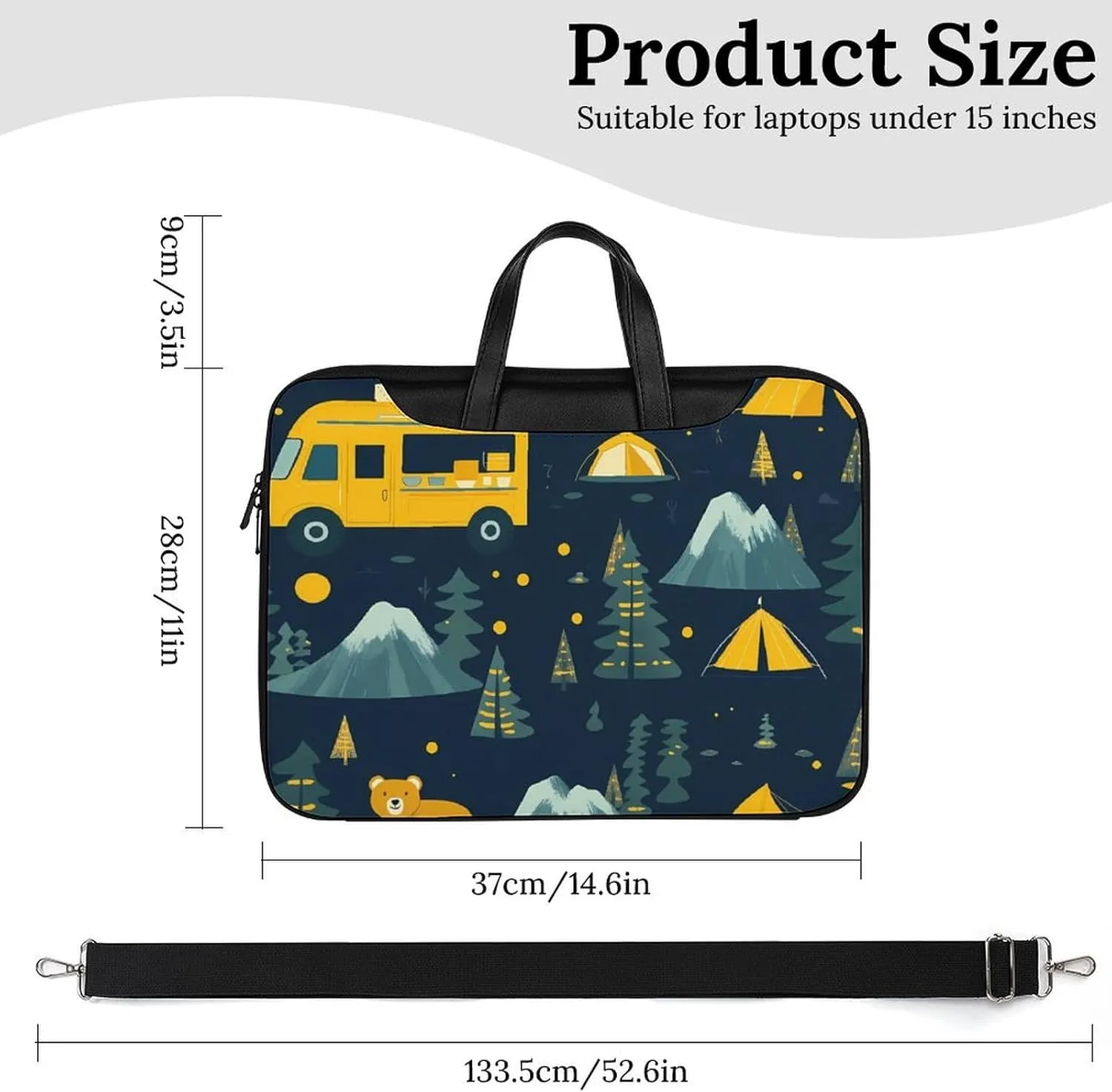 Camping Vehicles Travel Tours Leather Bag Laptop Case Slim Water Resistant Computer Bags with Handle Briefcase for Work