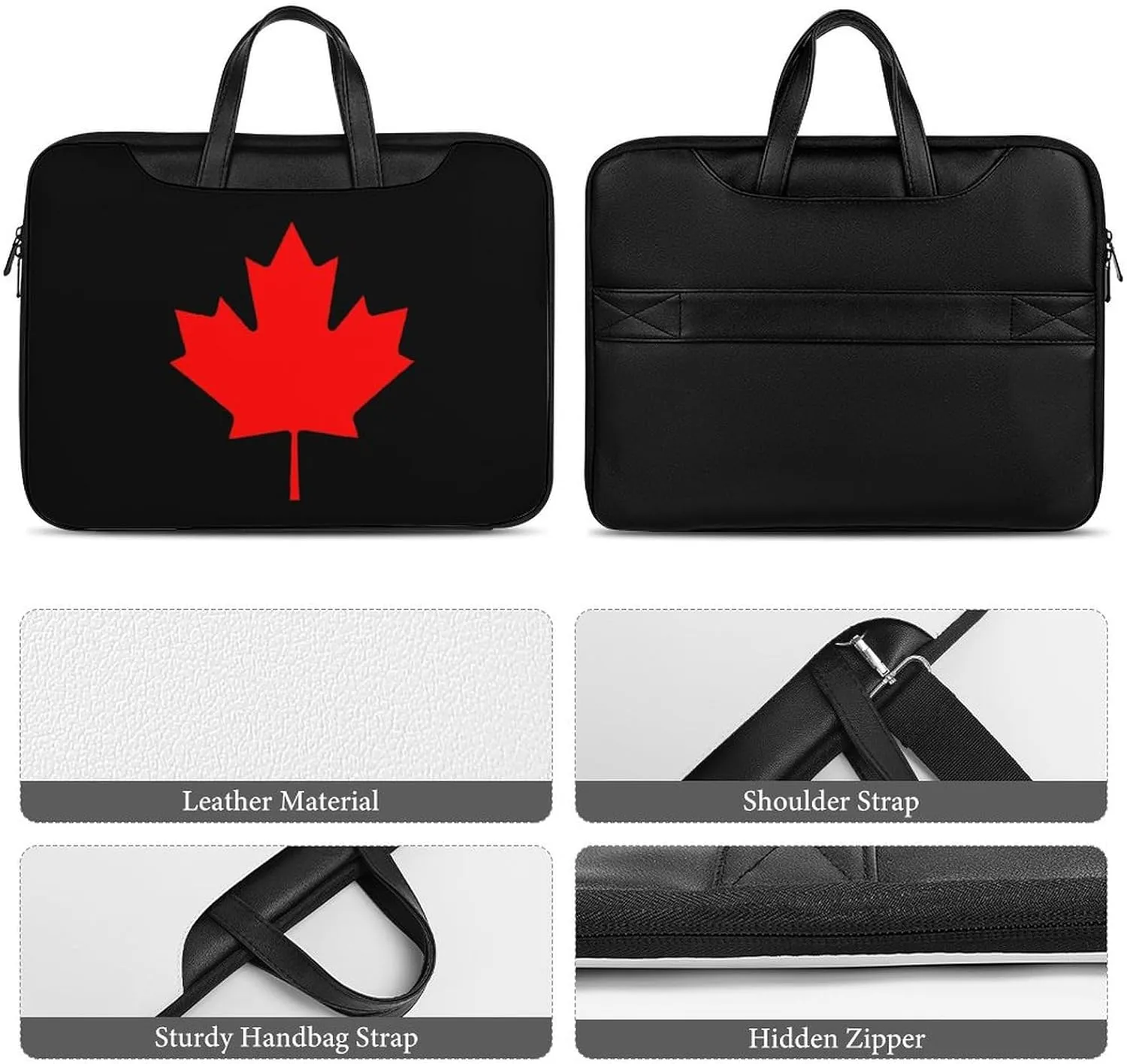 Canada Flag Leather Bag Laptop Case Slim Water Resistant Computer Bags with Handle Briefcase for Work