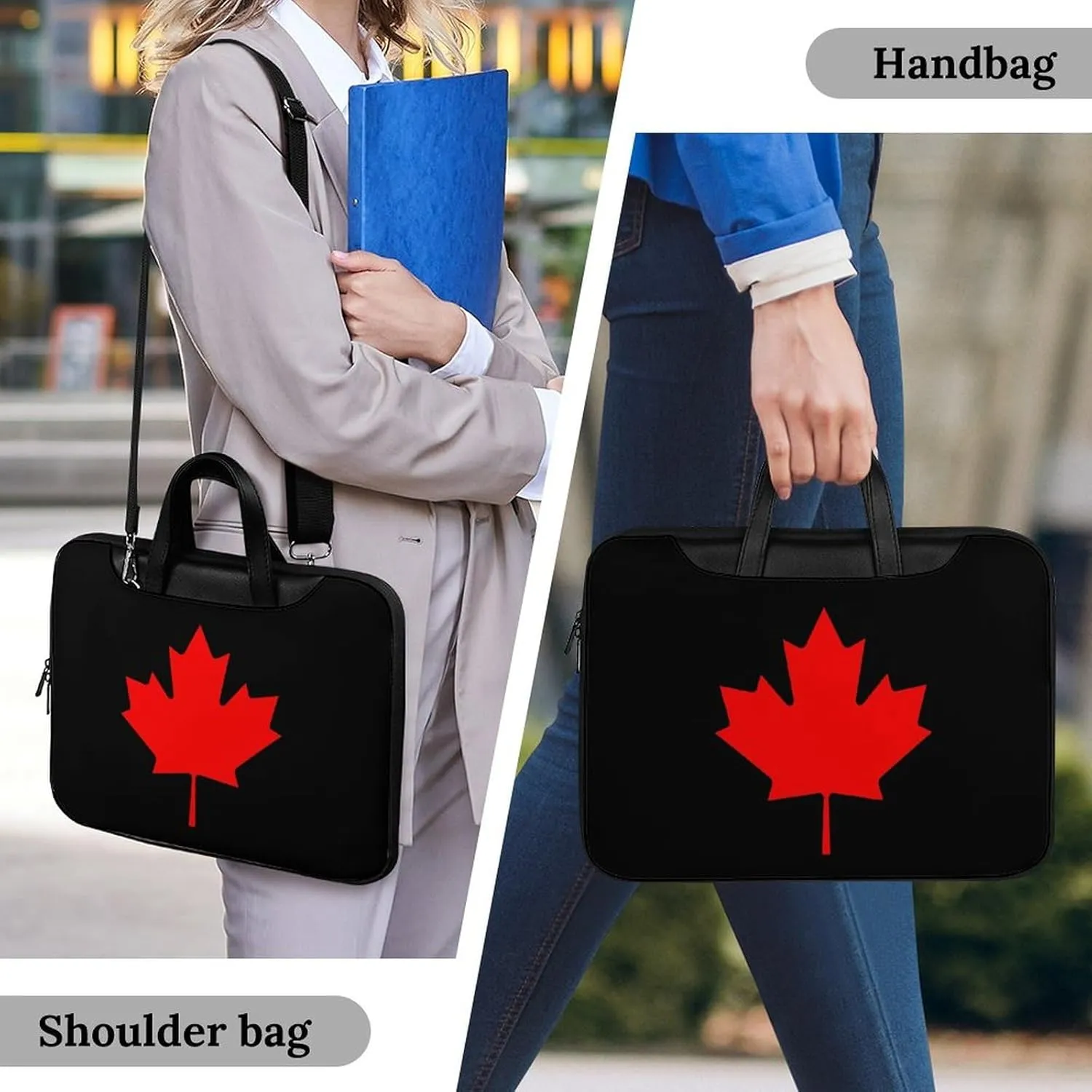 Canada Flag Leather Bag Laptop Case Slim Water Resistant Computer Bags with Handle Briefcase for Work