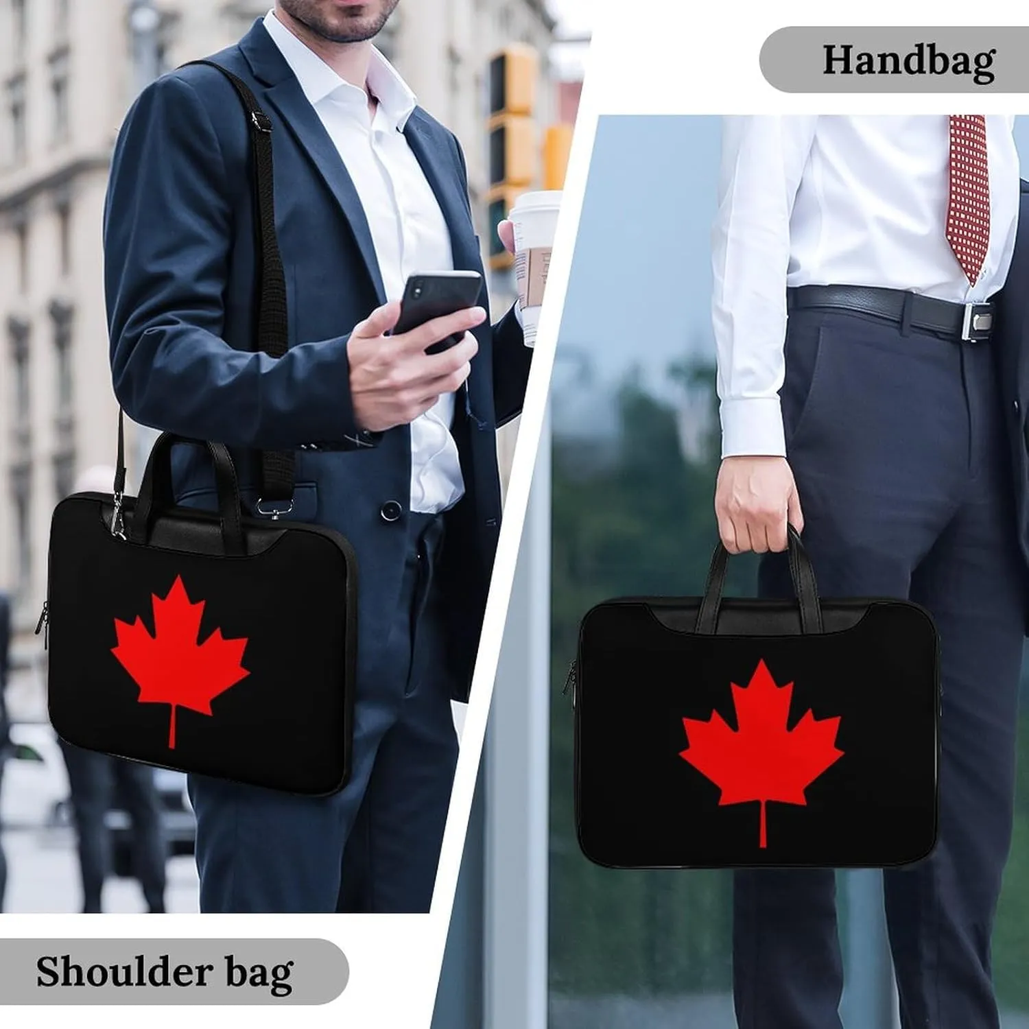 Canada Flag Leather Bag Laptop Case Slim Water Resistant Computer Bags with Handle Briefcase for Work