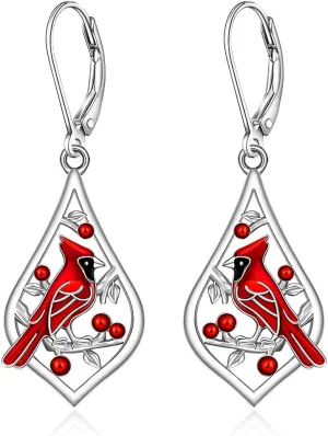 Cardinal Earrings Dangle for Women - Sterling Silver Red Bird Memorial Jewelry - Sympathy Gifts