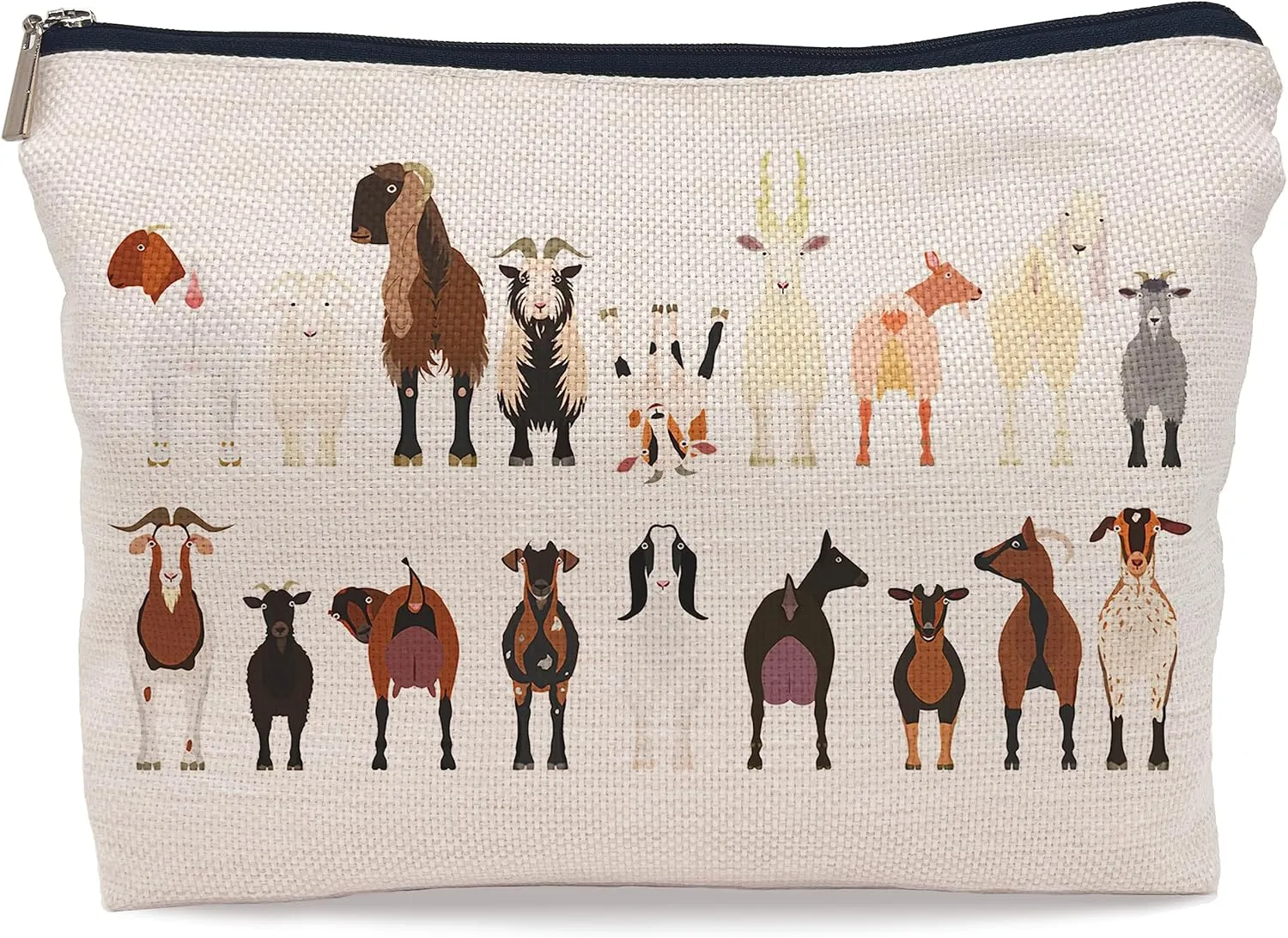 Cartoon Various Breeds of Goats Group Makeup Bag Cosmetic Zipper Pouch Toiletry Bags,Funny Goat Gifts for Lovers Women