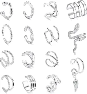 CASSIECA Women's Adjustable Non-Piercing Ear Cuffs Earrings Clip On Cartilage Helix Wrap Ear Jewelry Set