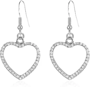 Chanaiqwb Crystal Rhinestones Love Heart Dangle Earrings Statement Wedding Drop for Women Bohemian Sparkly Jewelry Hoop Earring