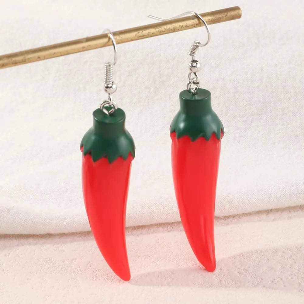 Chili Pepper Earrings for Women Red Chili Pepper Dangle Earrings Cute Fun Pepper Drop Earrings Vegetable Food Resin Dangle Drop Earrings Jewelry Accessory Gift