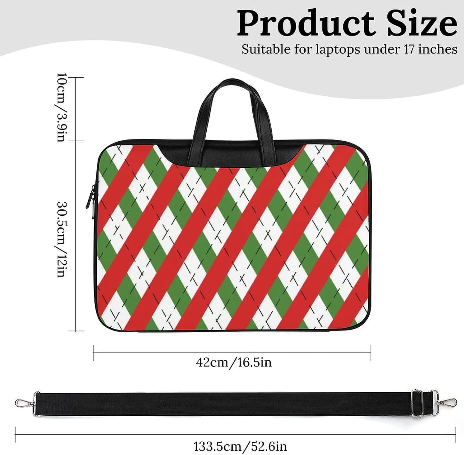 Christmas Checkered Leather Bag Laptop Case Slim Water Resistant Computer Bags with Handle Briefcase for Work