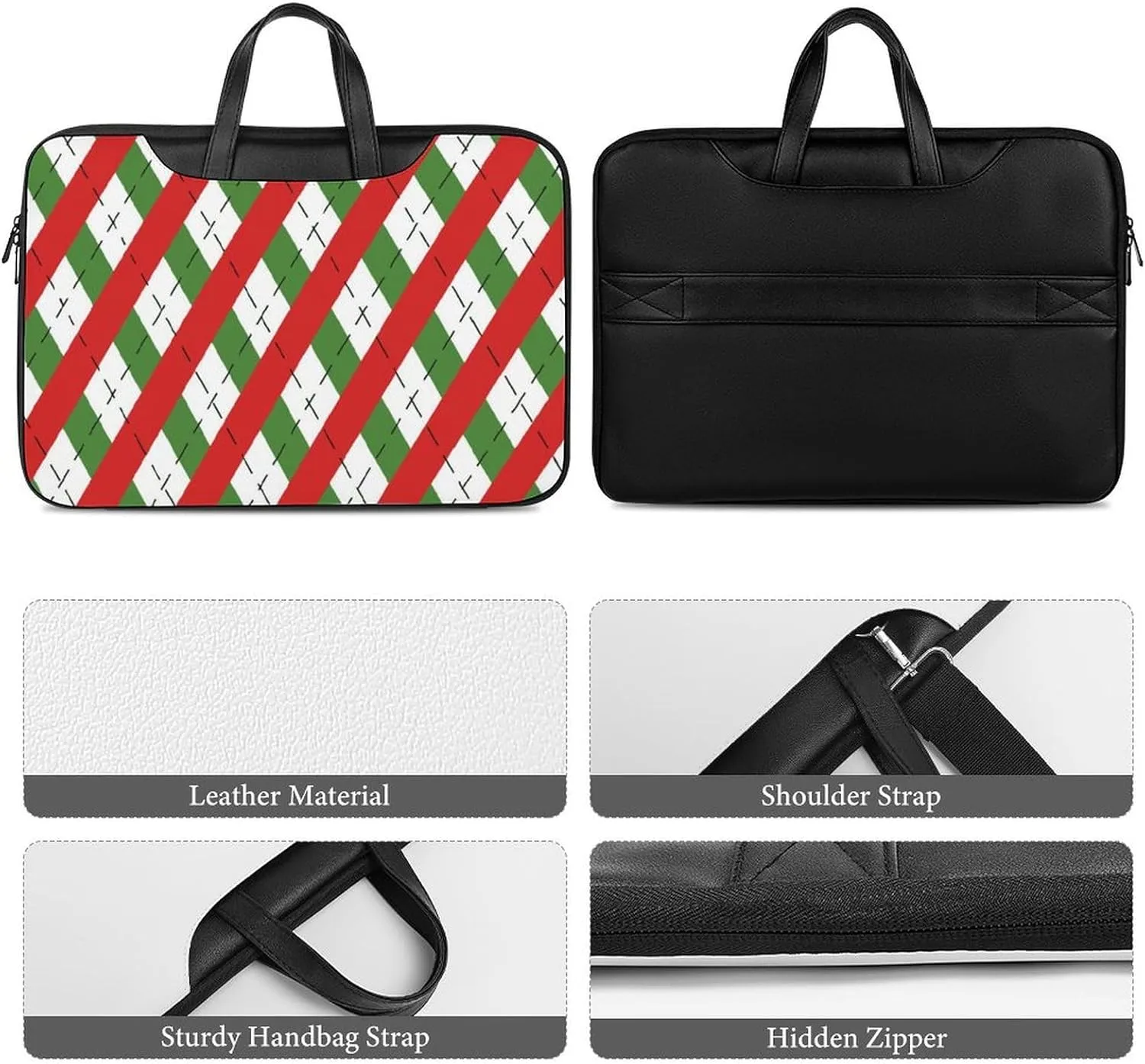 Christmas Checkered Leather Bag Laptop Case Slim Water Resistant Computer Bags with Handle Briefcase for Work