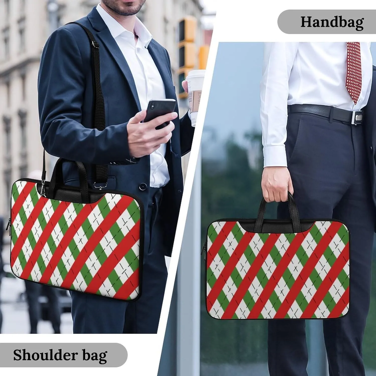 Christmas Checkered Leather Bag Laptop Case Slim Water Resistant Computer Bags with Handle Briefcase for Work